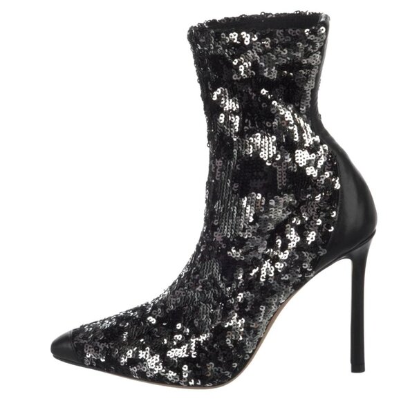NEW Jimmy Choo 5 Ricky 85 Sequin Ankle Sock Boots Pointed Toe Stiletto Black - Picture 2 of 7